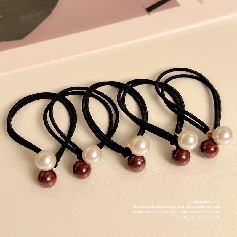 Simple pearl hair tie, women's hair bun, rubber band hair band, high elastic thick low ponytail hair accessory, versatile Specification image
