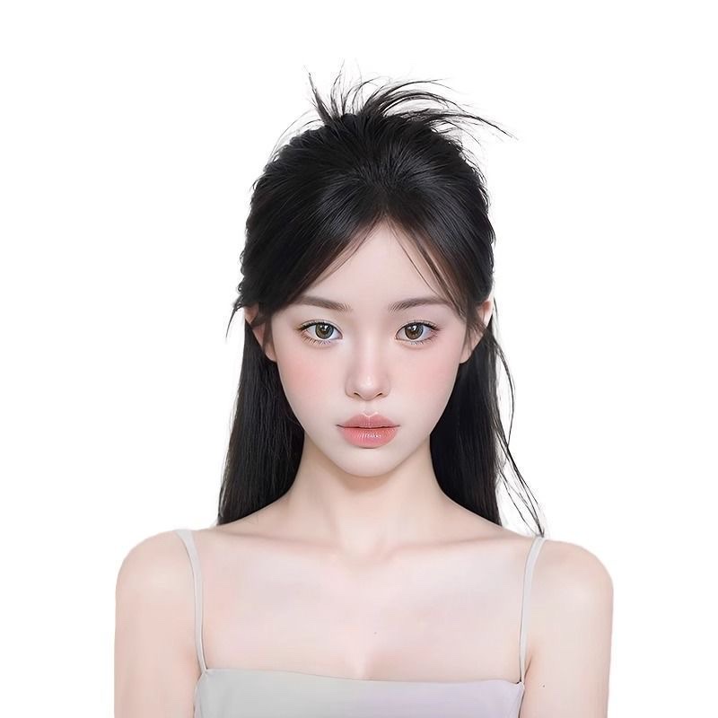 Half-tied chicken feathers, bun hairstyle, false hair, hairband, sweet and cool, hot girl, fountain high ponytail, lazy chicken coop hairstyle, false hair, wig detail image 7