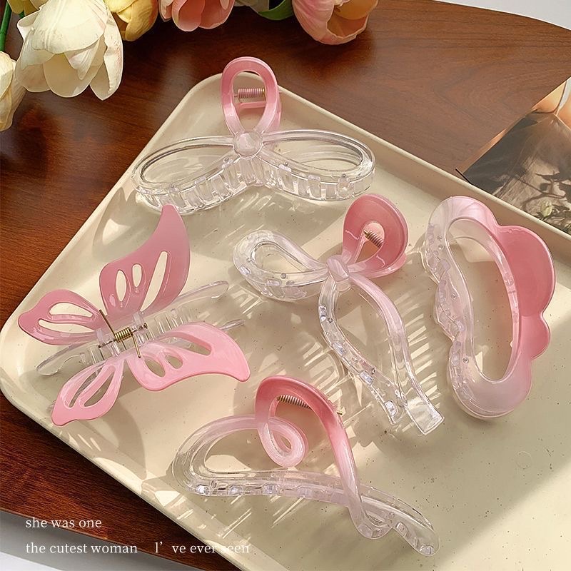 Pink gradient hairpin, back of the head, updo hair clip, large shark clip, new women's hairpin headwear Specification image