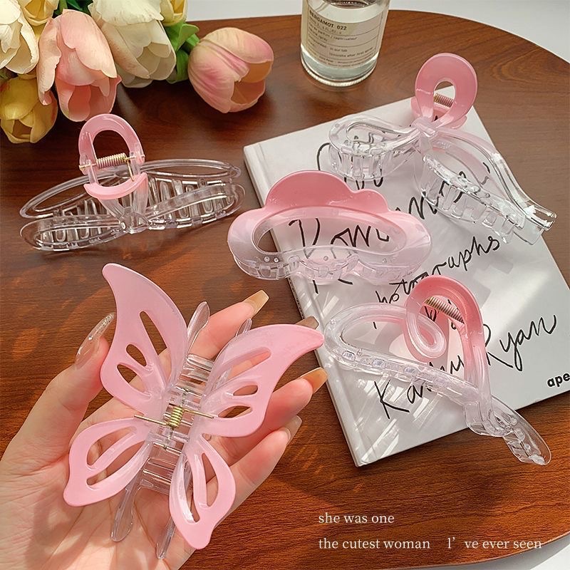 Pink gradient hairpin, back of the head, updo hair clip, large shark clip, new women's hairpin headwear Item Picture