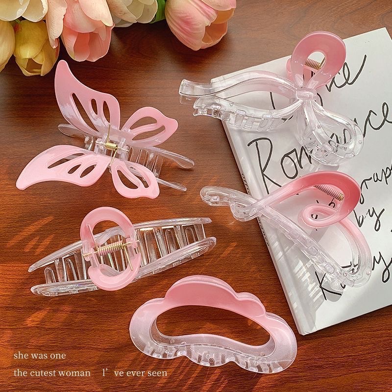 Pink gradient hairpin, back of the head, updo hair clip, large shark clip, new women's hairpin headwear details Picture