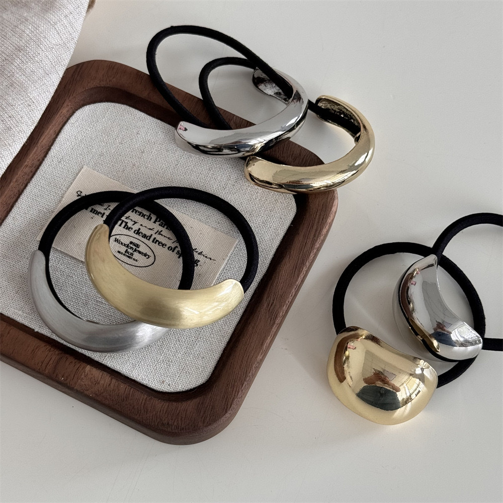 A niche design sense, personalized metal concave-convex elastic hair band, versatile and cold style geometric hair tie detail image 6
