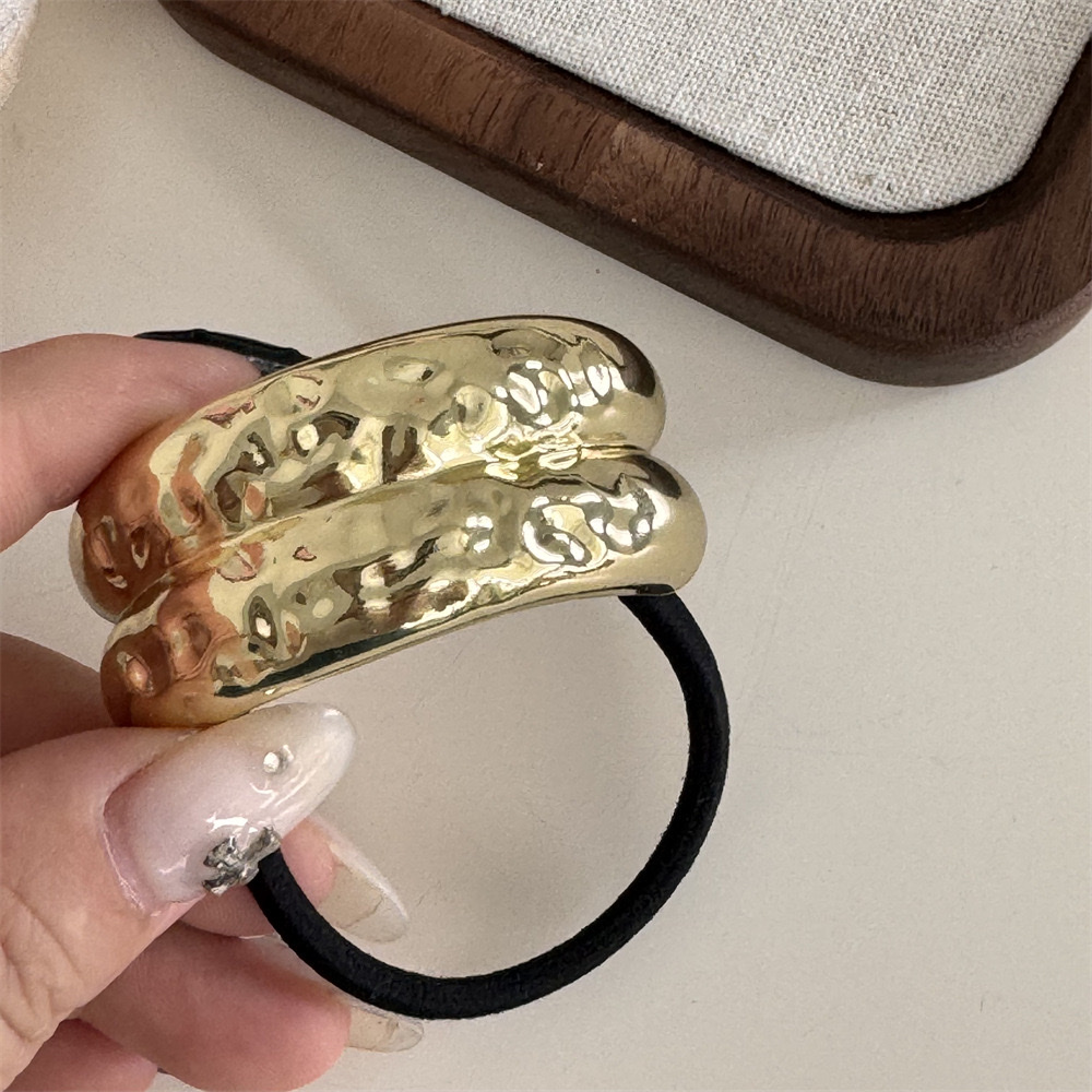 The niche design sense, unique metal concave-convex elastic hair band, versatile and cold style geometric hair tie, retro and elegant hair tie