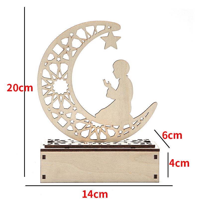diy wooden luminous moon figurine, star lamp figurine, festival EidMubarak star decorative atmosphere figurine detail image 6