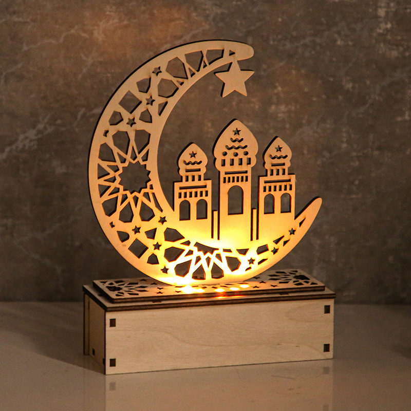 diy wooden luminous moon figurine, star lamp figurine, festival EidMubarak star decorative atmosphere figurine Application Scenario