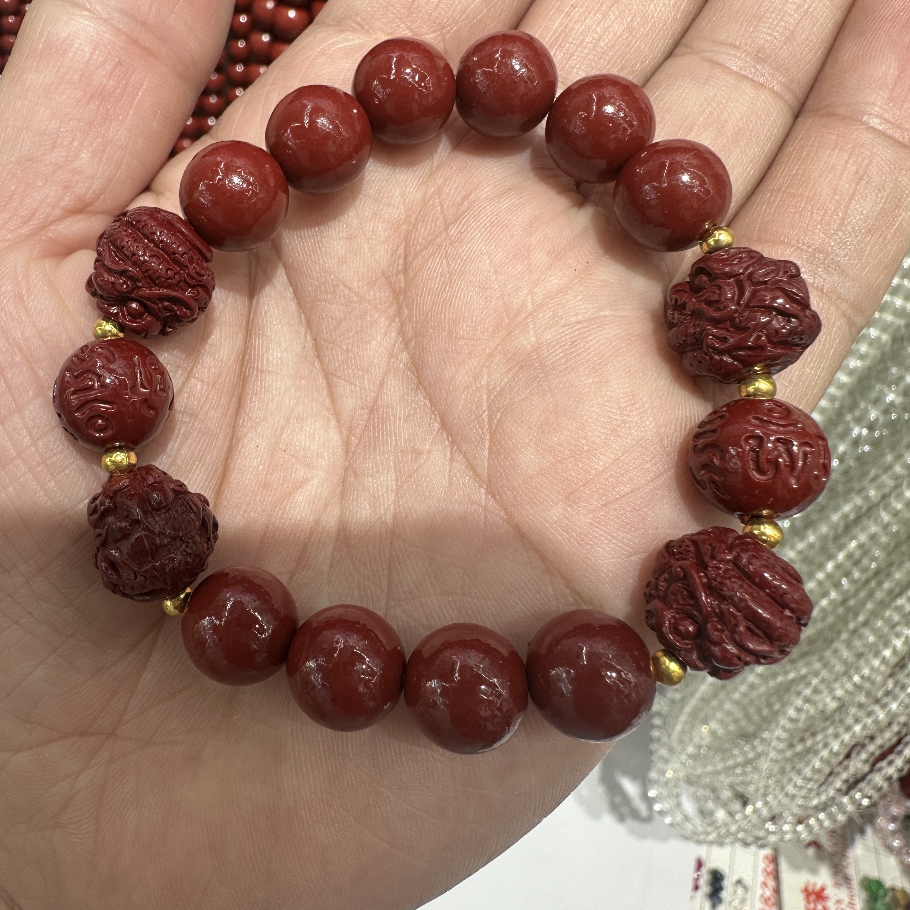 Low-content cinnabar beads, loose beads, accessories, handcrafted beads, spacer beads, DIY jewelry accessories, single beads, round beads, Buddhist beads, beads detail image 12