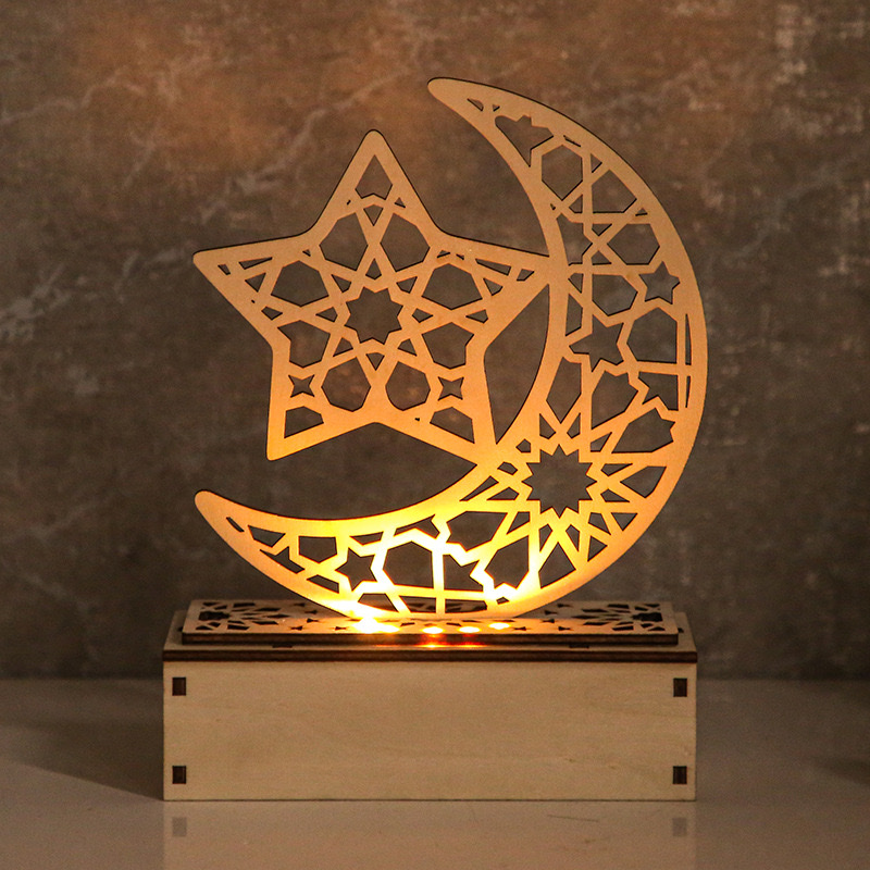 diy wooden luminous moon figurine, star lamp figurine, festival EidMubarak star decorative atmosphere figurine Specification image