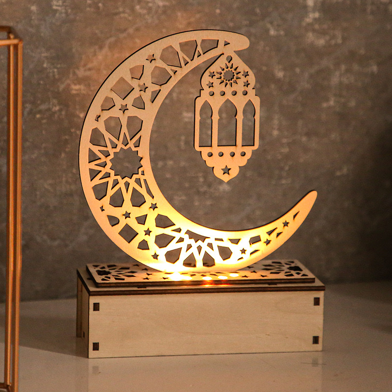 diy wooden luminous moon figurine, star lamp figurine, festival EidMubarak star decorative atmosphere figurine details Picture