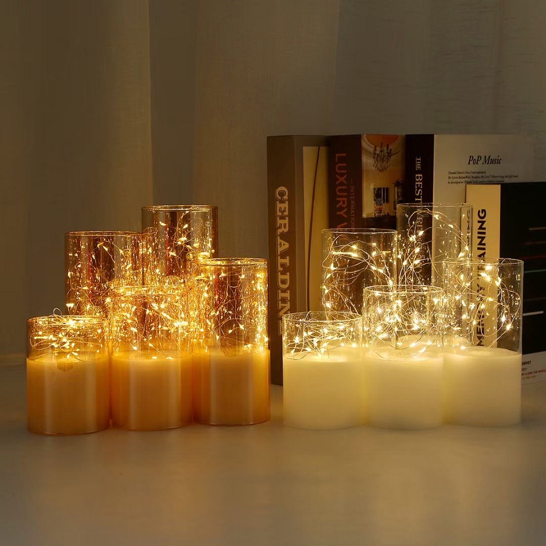 Cross-border new product bestsellers: glass paraffin LED electronic candle lamp, gold-plated grey glass tube lamp, string cup wax detail image 3
