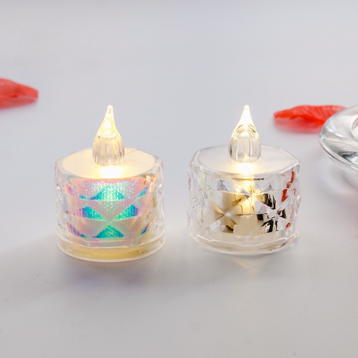 LED patterned and iridescent mini candle light, transparent crystal candle, proposal, confession, birthday decoration, night light, Christmas supplies Item Picture