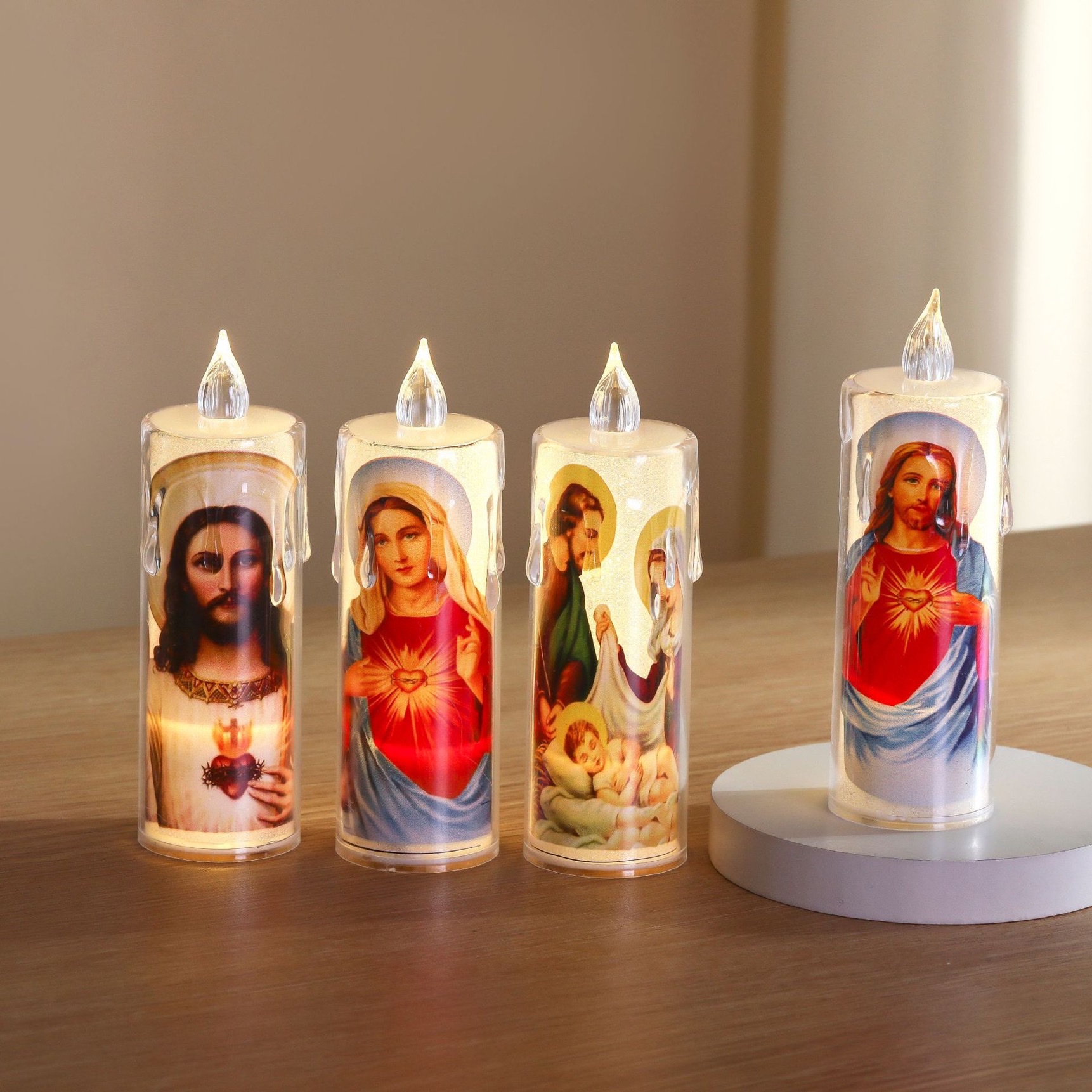 Mass Jesus and Virgin Mary Prayer led electronic candle lamp, crystal candlestick lamp, church gifts, scene arrangement ornaments detail image 3