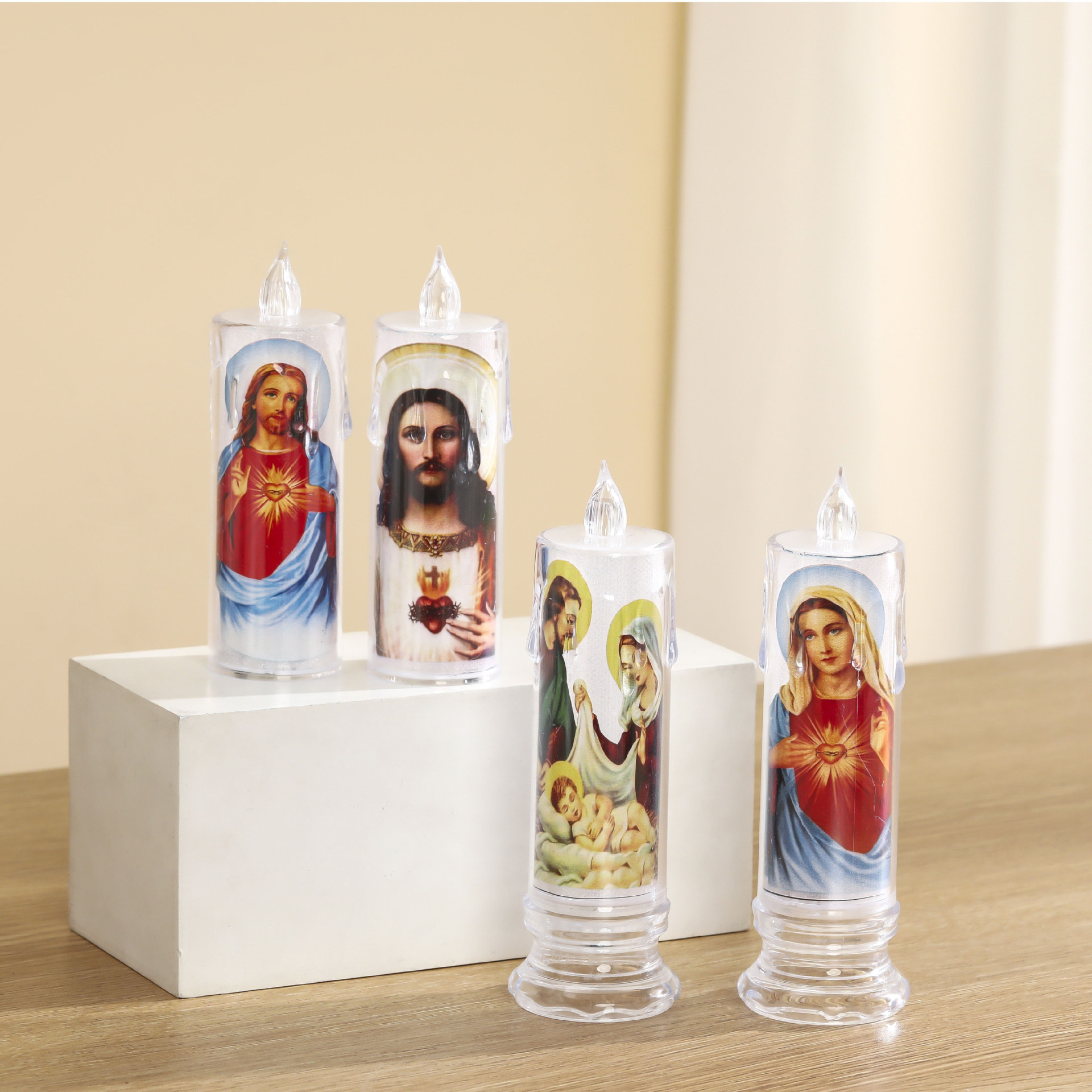 Mass Jesus and Virgin Mary Prayer led electronic candle lamp, crystal candlestick lamp, church gifts, scene arrangement ornaments detail image 2