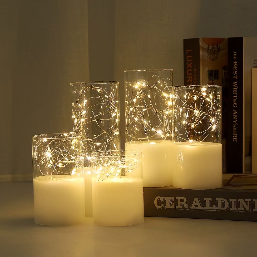 Cross-border new product bestsellers: glass paraffin LED electronic candle lamp, gold-plated grey glass tube lamp, string cup wax Specification image