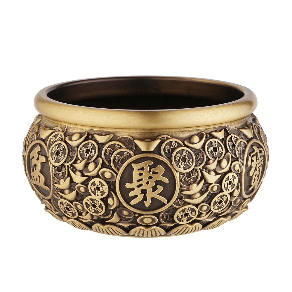 黄铜复古元宝聚宝盆大号存钱罐米缸办公桌面摆件工艺品铜钱铜钱详情图11