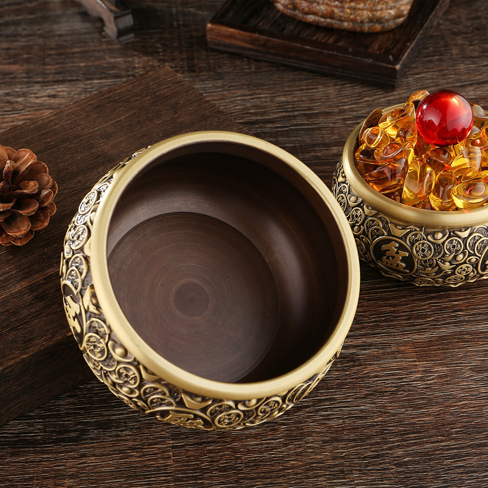 黄铜复古元宝聚宝盆大号存钱罐米缸办公桌面摆件工艺品铜钱铜钱详情图4