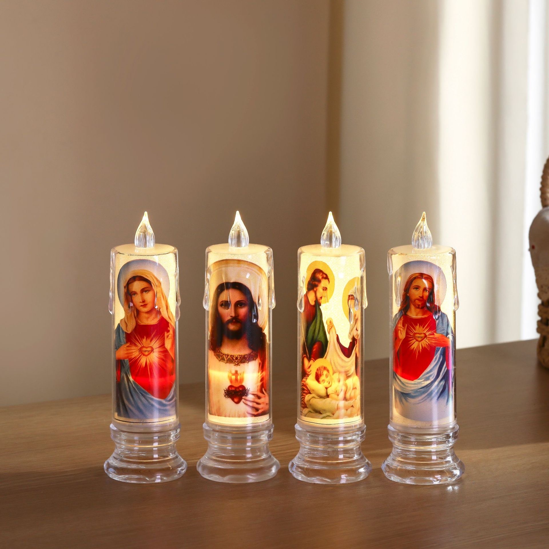 Mass Jesus and Virgin Mary Prayer led electronic candle lamp, crystal candlestick lamp, church gifts, scene arrangement ornaments detail image 4