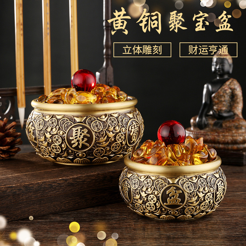 黄铜复古元宝聚宝盆大号存钱罐米缸办公桌面摆件工艺品铜钱铜钱详情图2
