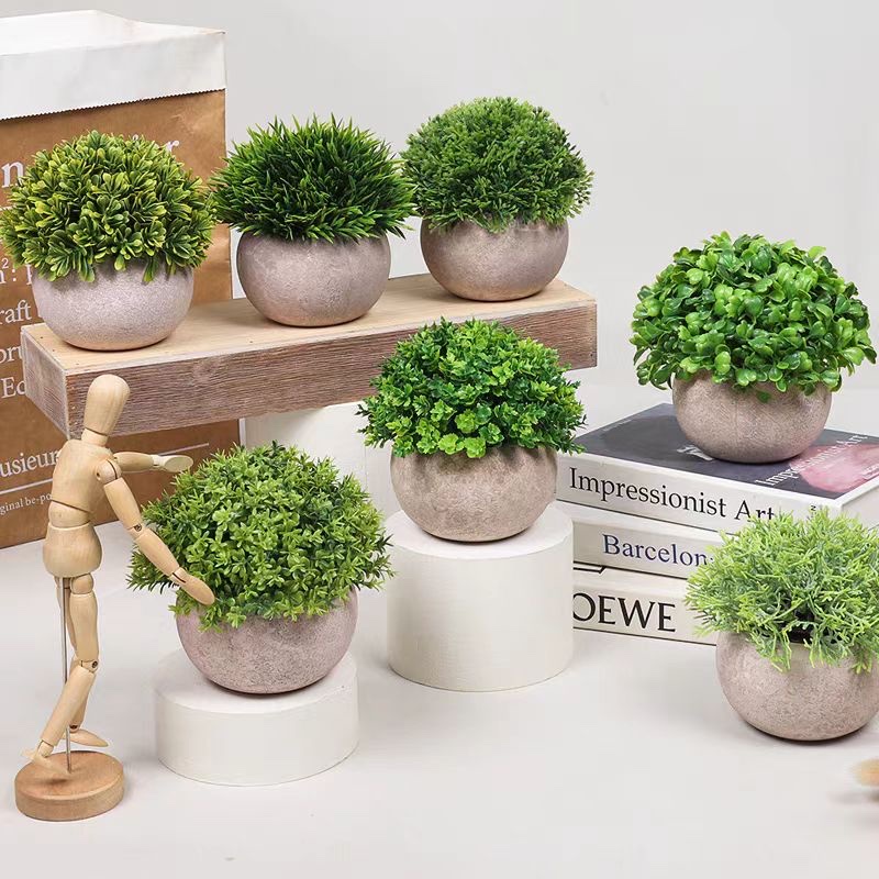 Artificial Flower Plant Pot Paper Pulp Basin Plastic Green Plant Small Bonsai Home Living Room Decoration Indoor Fake Flower Decoration
