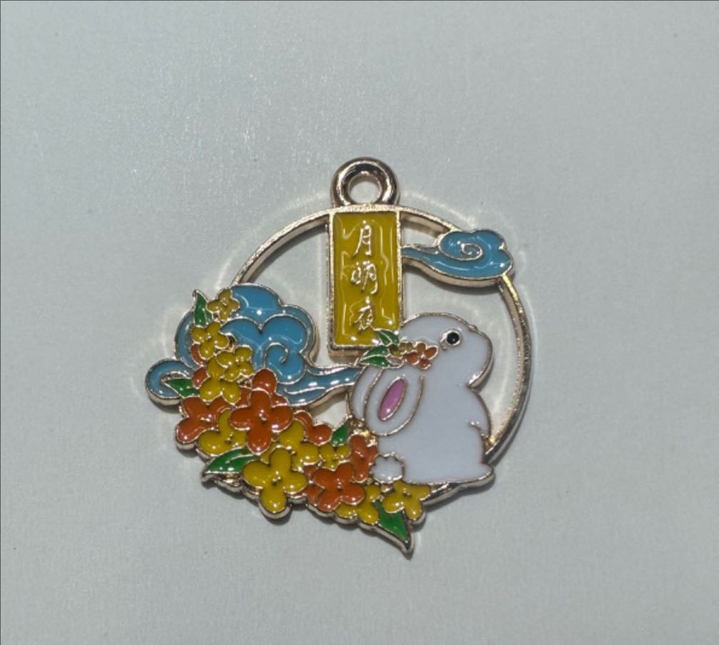 中秋佳节兔子望月合金配件 手机链  水貂毛球挂件 高档钥匙挂件 饰品配件diy饰品配件饰品手机壳diy材