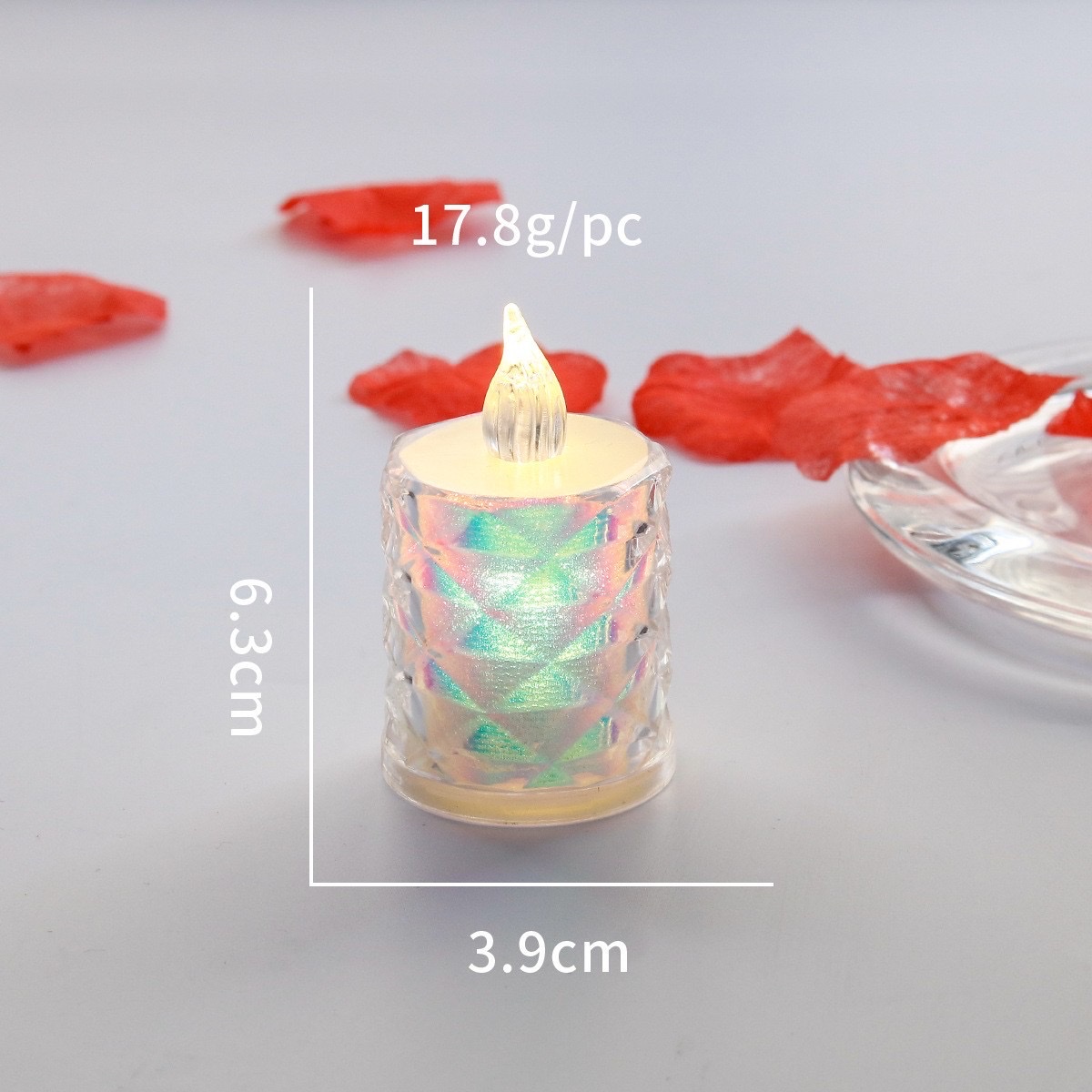 LED patterned and iridescent mini candle light, transparent crystal candle, proposal, confession, birthday decoration, night light, Christmas supplies Specification image