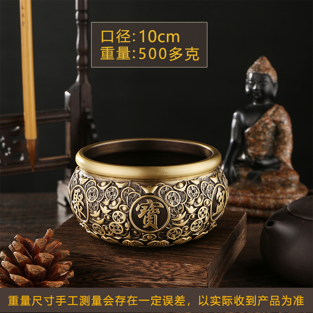 黄铜复古元宝聚宝盆大号存钱罐米缸办公桌面摆件工艺品铜钱铜钱详情图7