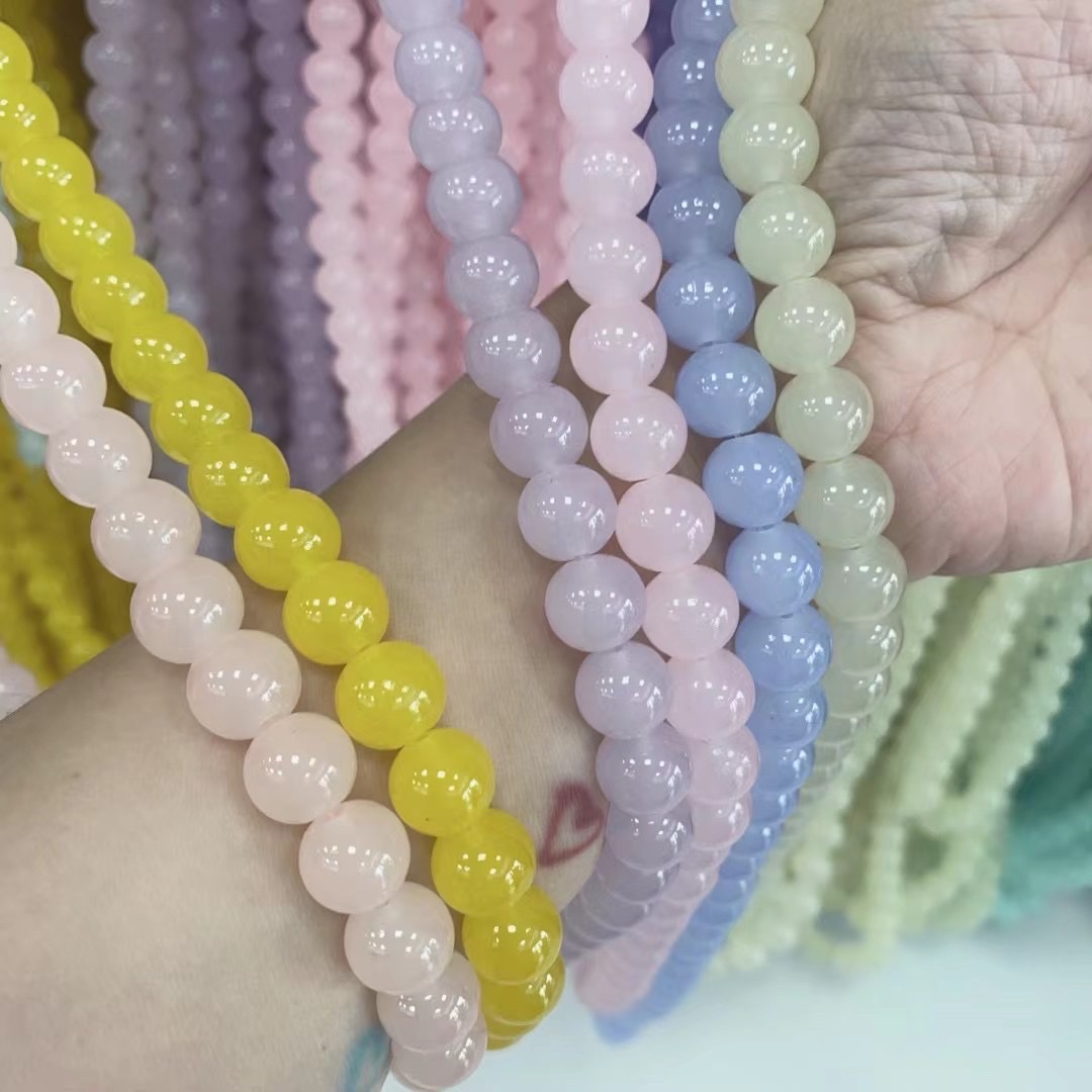 10mm仿玉玻璃珠手工DIY饰品配件半成品烤色珠 瑞坤珠饰