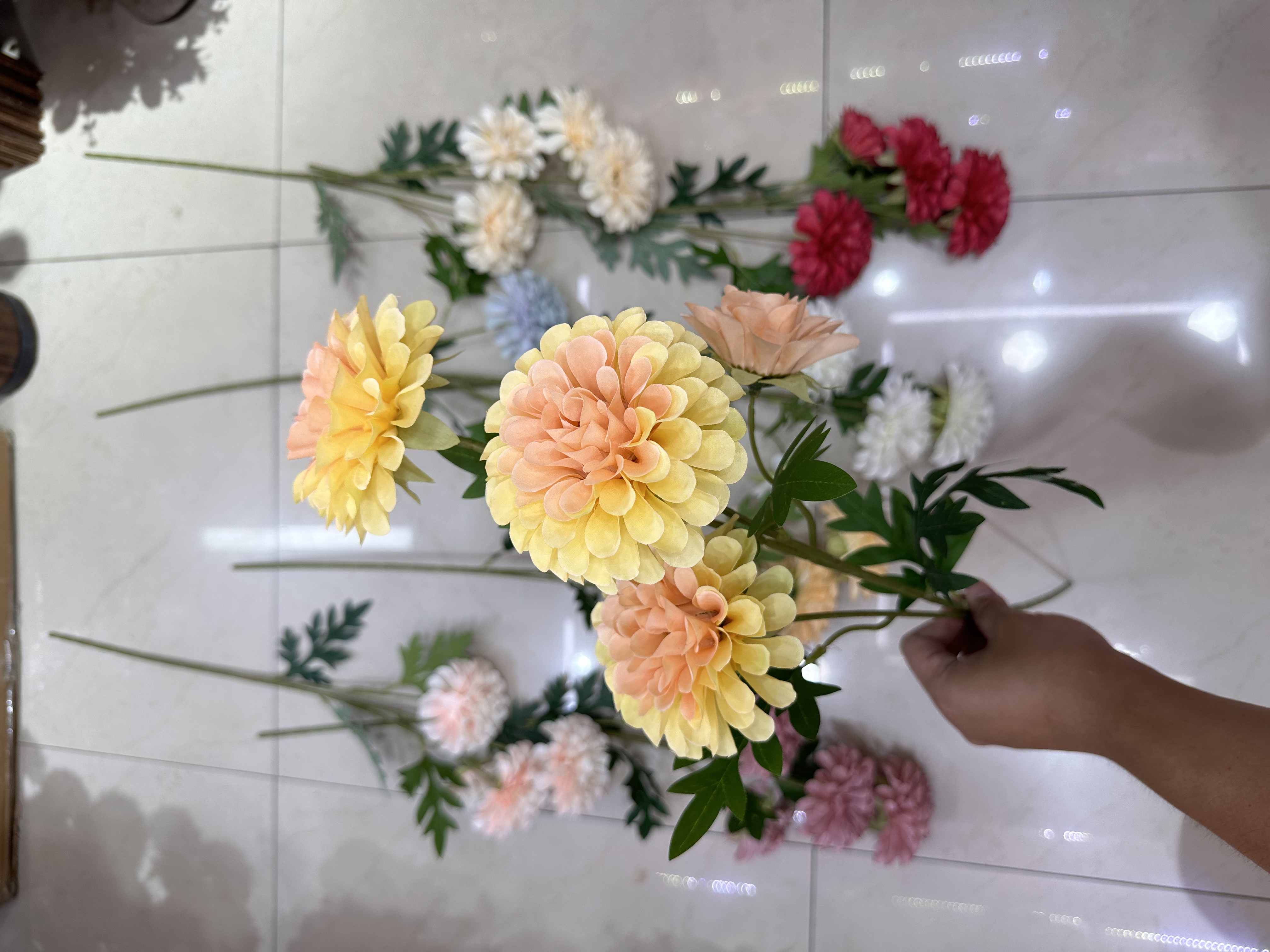 7头大球菊   家装工装都可用   防真水果桃花树榻榻米大方垫草编产品图