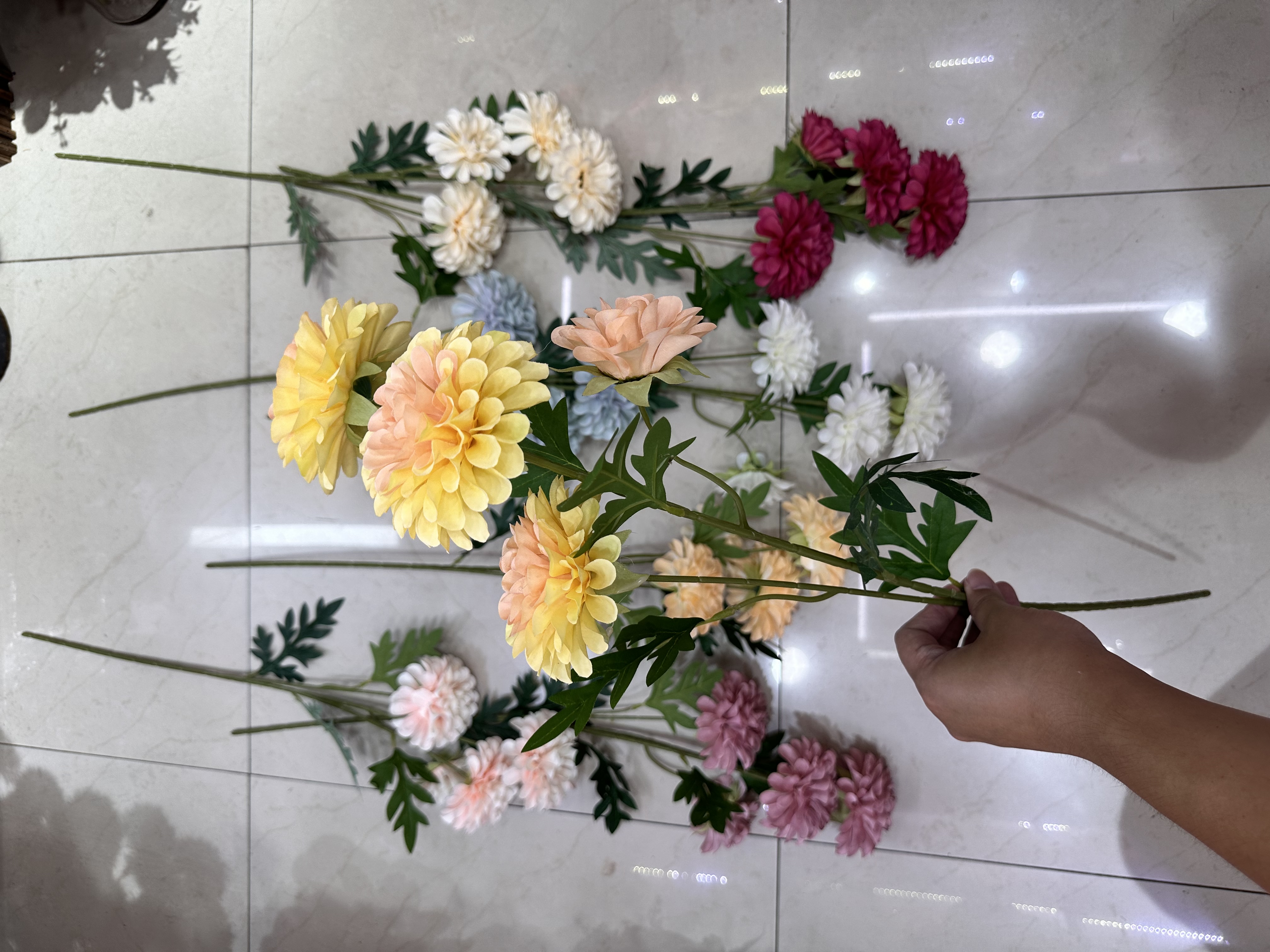 7头大球菊   家装工装都可用   防真水果桃花树榻榻米大方垫草编细节图