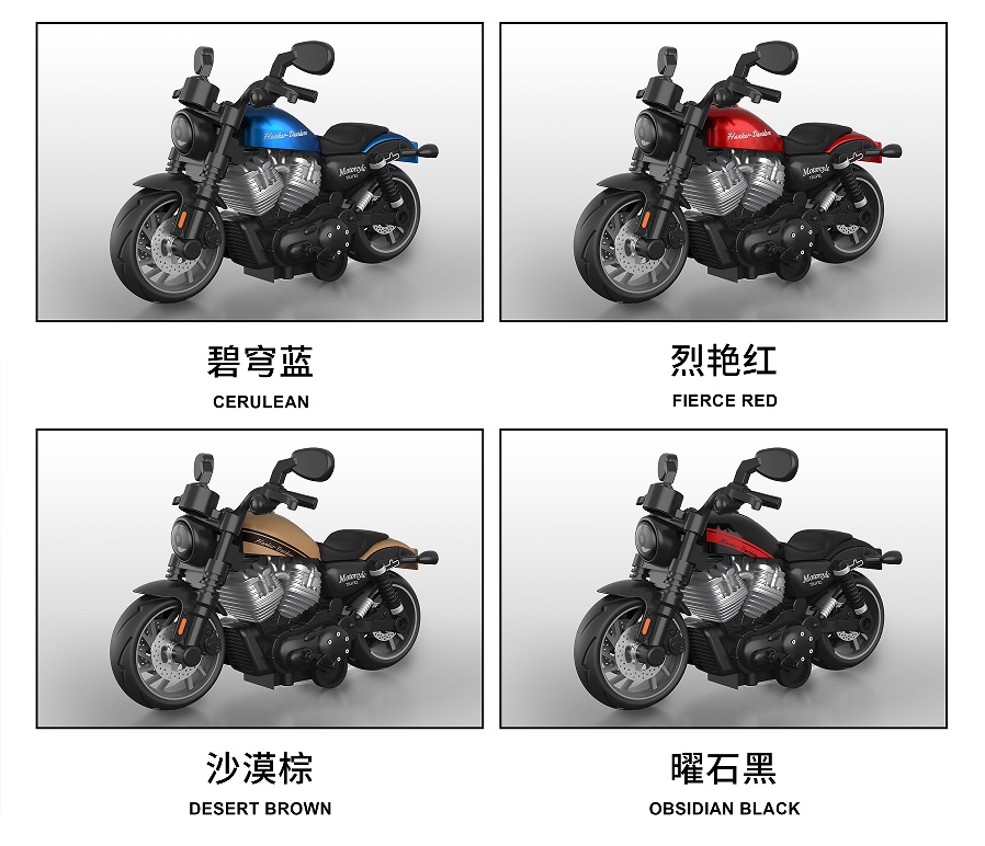 哈雷，2024年新款摩托，1:14尺寸，带回力功能，合金车身，精致细节，精美轮毂，橡胶轮胎，多款颜色
