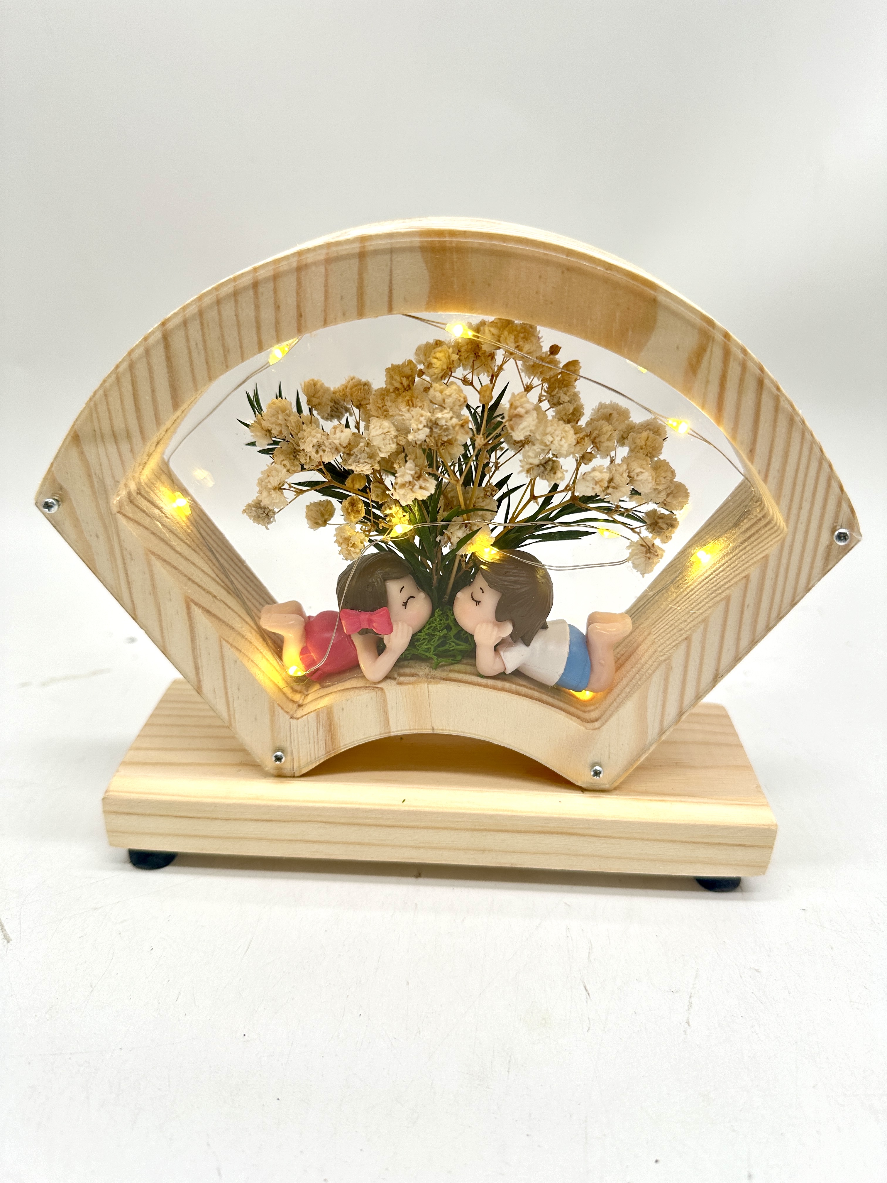 木制扇形情侣永生花星星灯摆件 情人节 圣诞节礼品详情图3