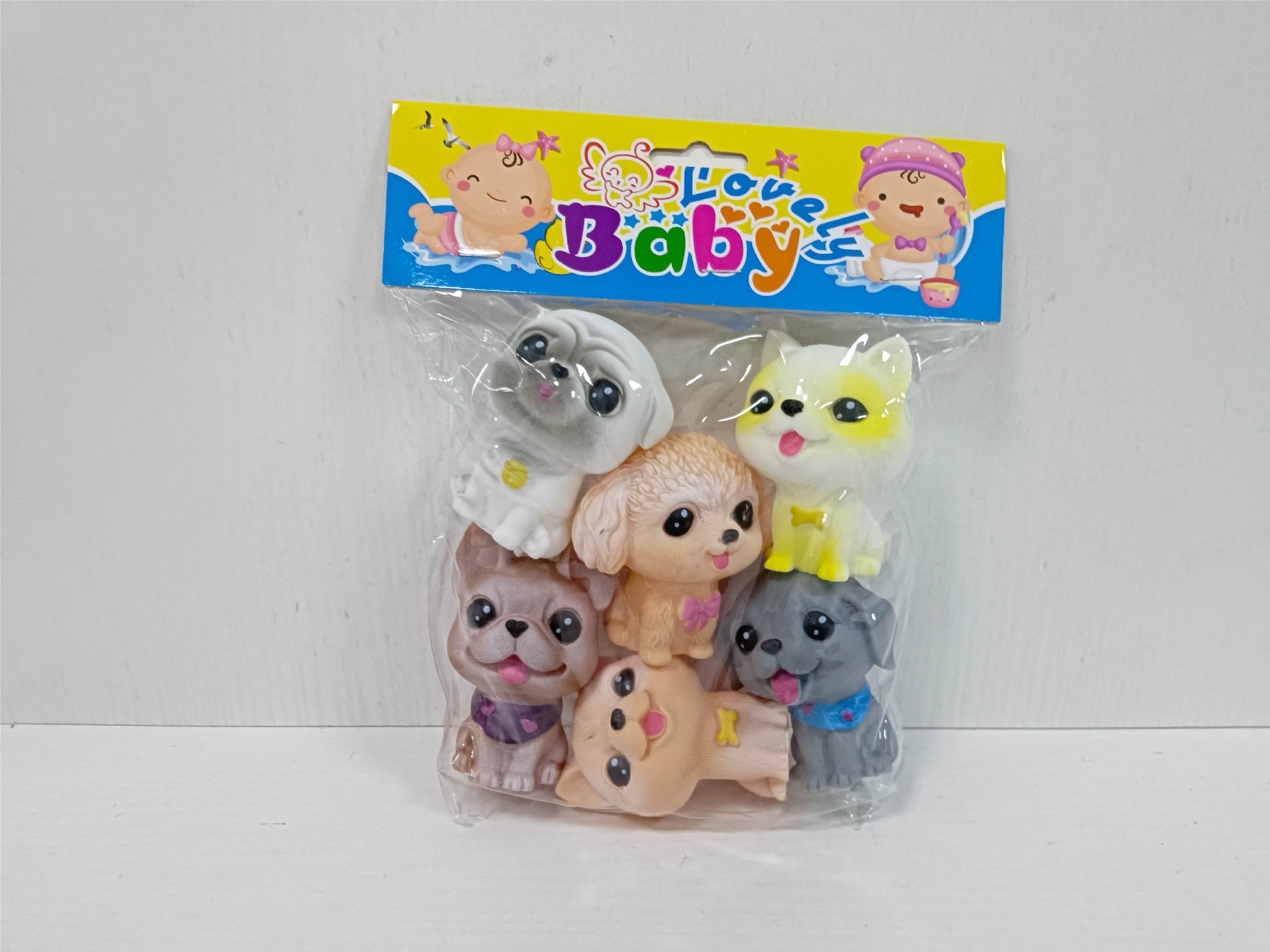 搪胶小狗玩具公仔pvc室内洗澡戏水搪胶小狗六只六款小猫小动物卡头袋pvc细节图