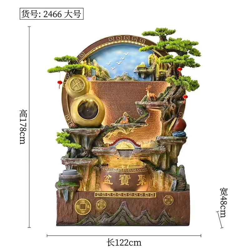 树脂流水盆景雾化假山田园中式落地假山流水雾化加湿庭院户外鱼池景观家居装饰摆件详情图3