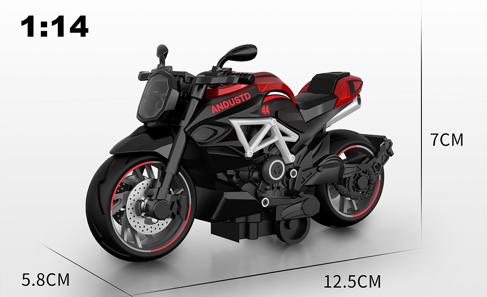 奥古斯塔，2024年新款摩托，1:14尺寸，带回力功能，合金车身，精致细节，精美轮毂，橡胶轮胎，多款颜色
