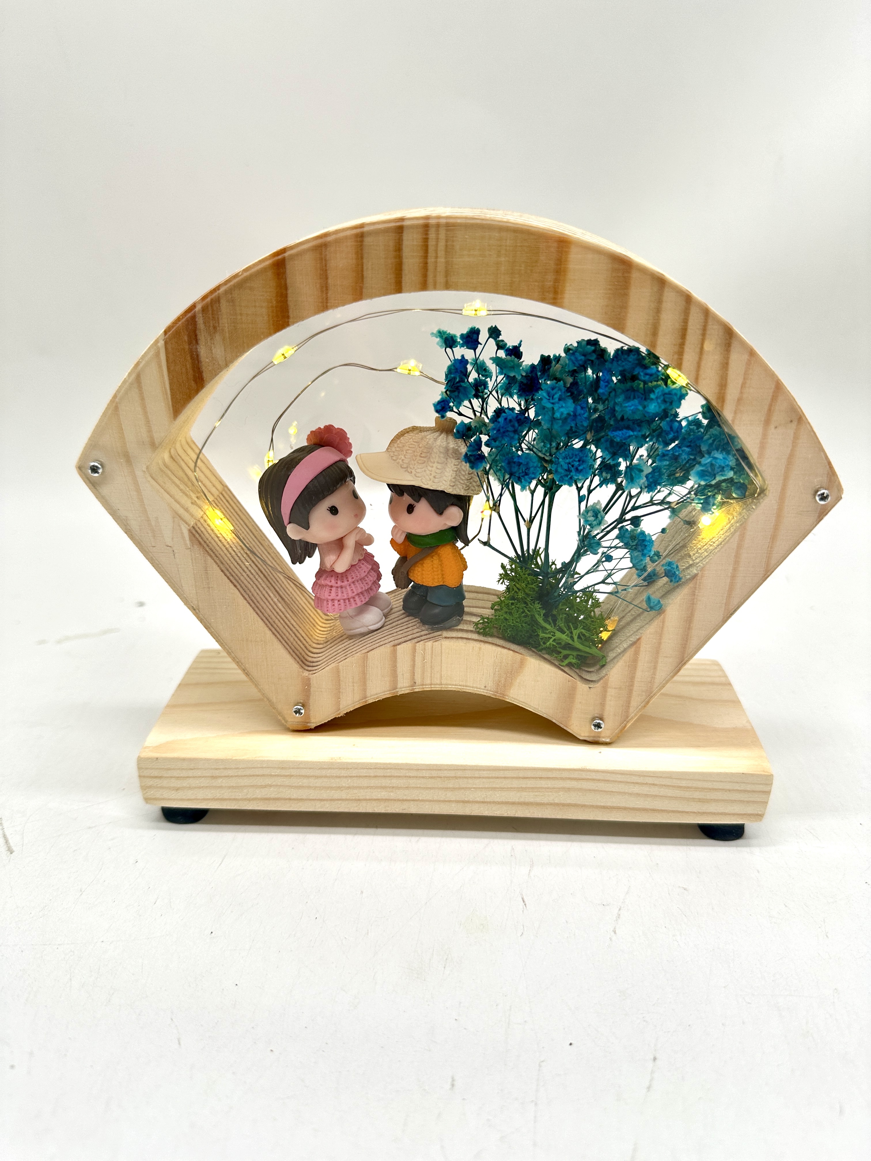 木制扇形情侣永生花星星灯摆件 情人节 圣诞节礼品详情图2