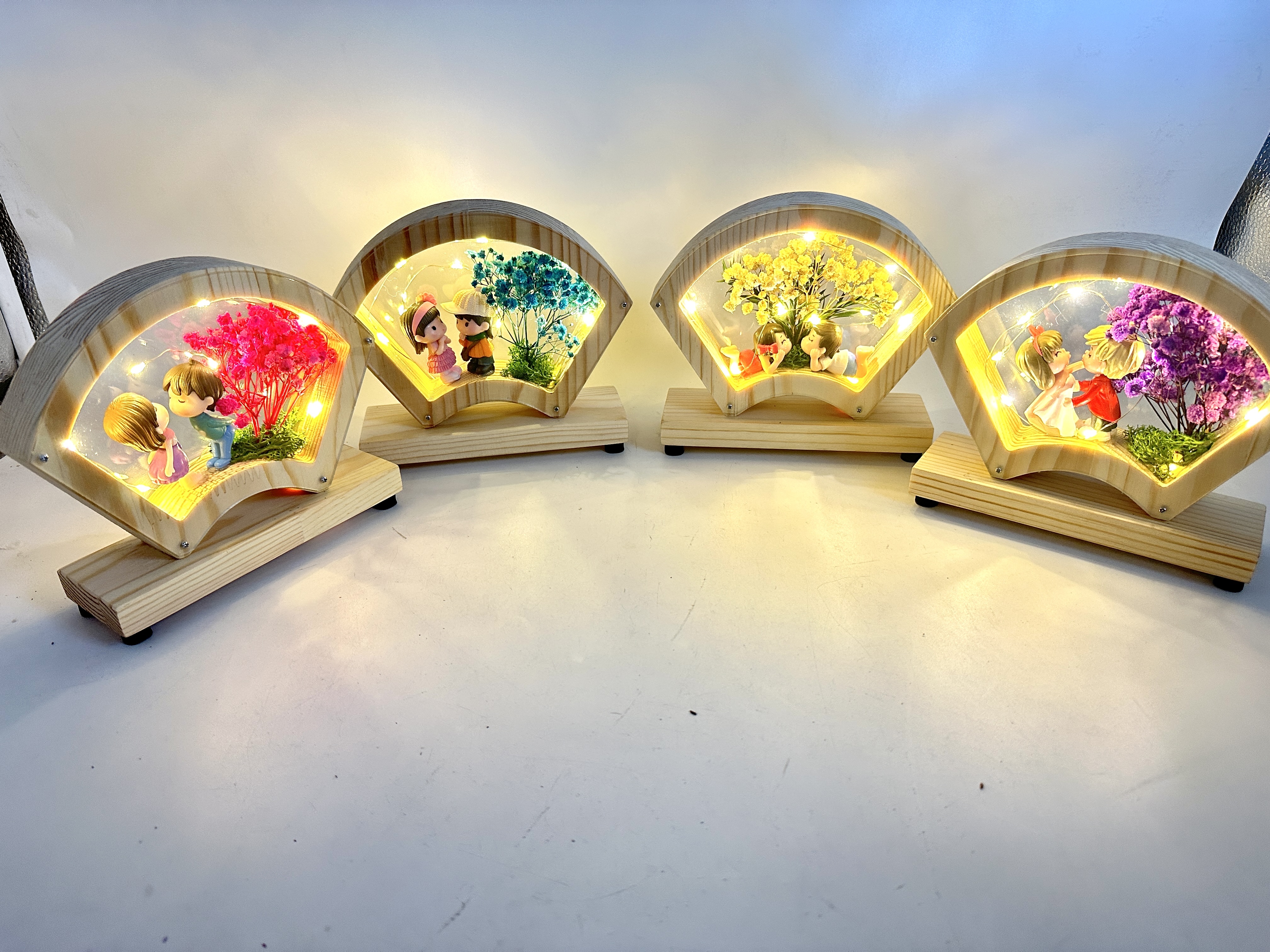 木制扇形情侣永生花星星灯摆件 情人节 圣诞节礼品细节图