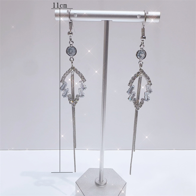 时尚高级感流苏耳环 韩国女气质新款潮网红耳坠长款 超闪镶钻流苏耳环跨境饰品 网红轻奢满钻长款锆石耳环批发