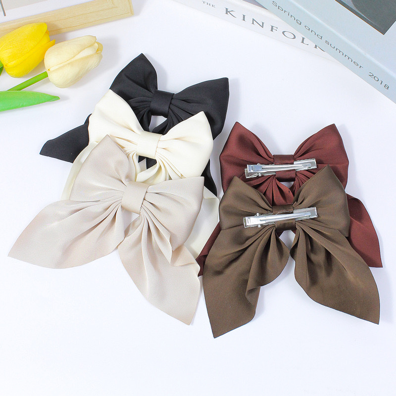 咖色系美拉德飘角蝴蝶结发夹纯色布艺缎面发卡跨境女生领结发饰 发夹发饰详情图4