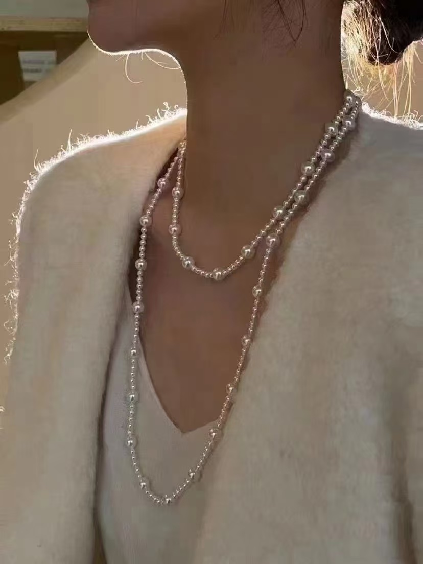 New Shi Jia Zhen hemp gray long white pearl necklace women's senior sense double layer multilayer wear high-grade necklace thumbnail