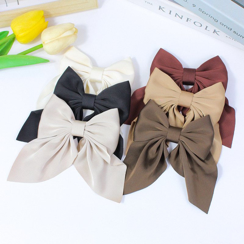 咖色系美拉德飘角蝴蝶结发夹纯色布艺缎面发卡跨境女生领结发饰 发夹发饰详情图3