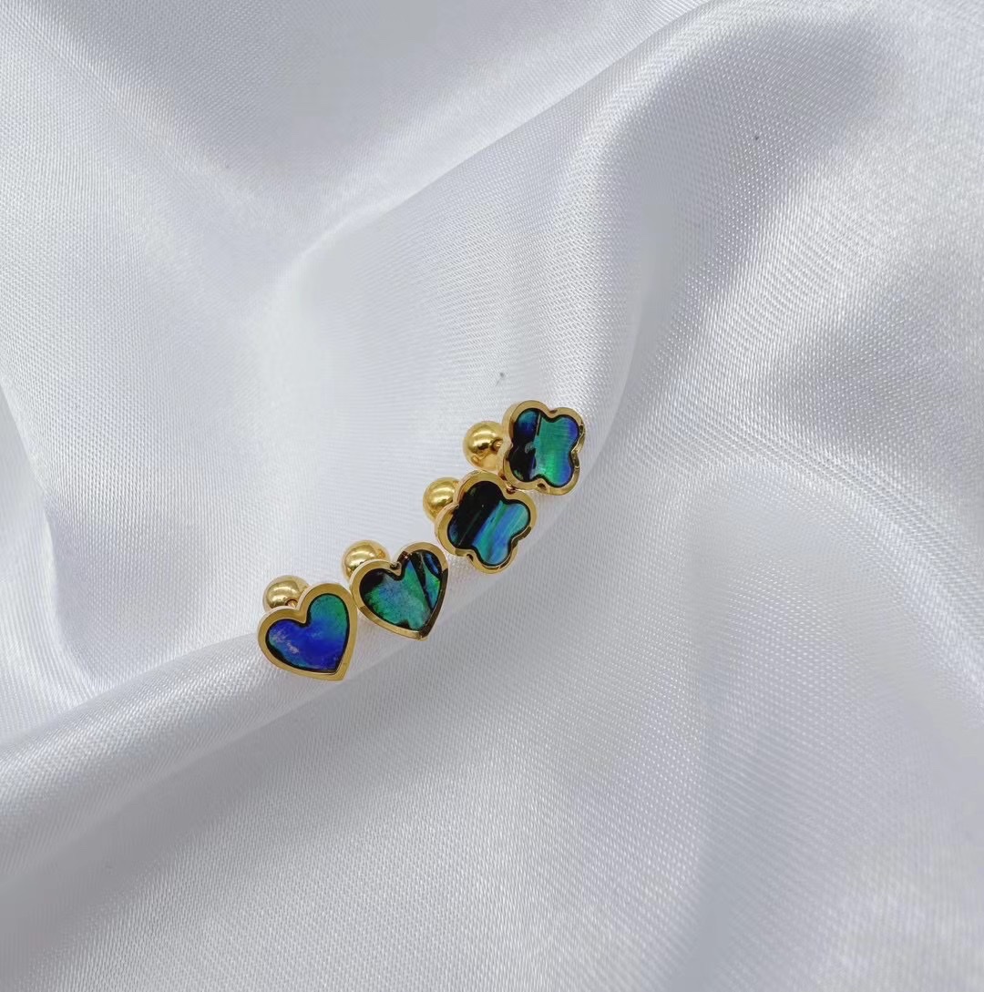 鲍鱼贝耳骨钉 不锈钢圆耳钉 方耳钉 心形耳钉高级感耳饰 简约时尚饰品 耳环女款耳钉耳环耳饰产品图