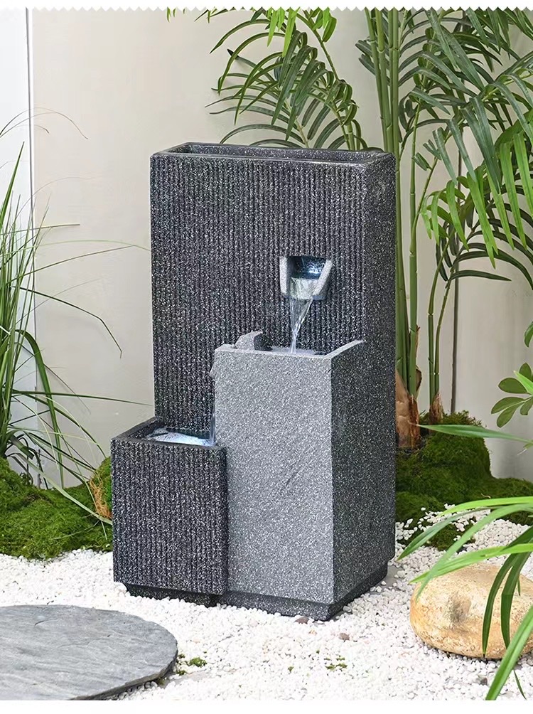 Resin water flow bonsai atomization humidifier, water flow screen, water flow curtain wall, European and Chinese style carved entrance hall background details Picture