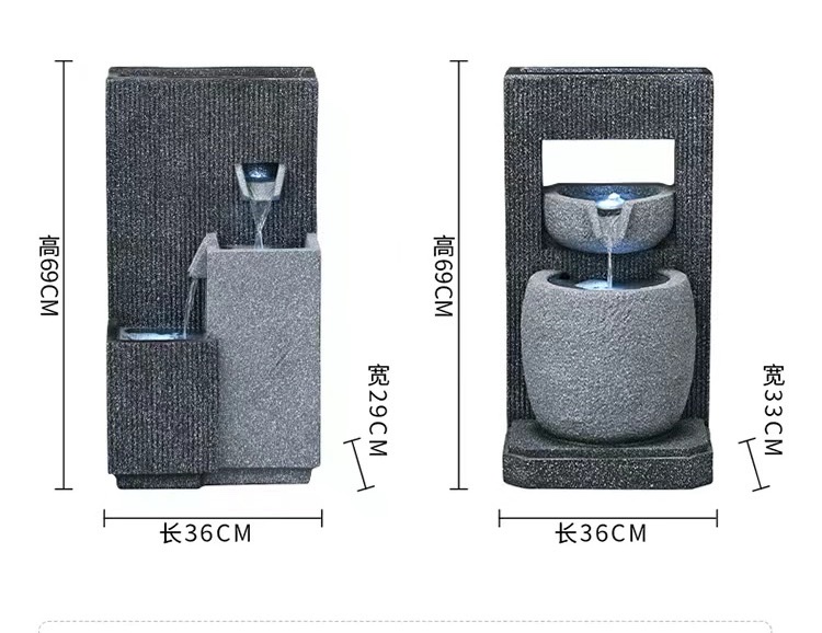 Resin water flow bonsai atomization humidifier, water flow screen, water flow curtain wall, European and Chinese style carved entrance hall background Item Picture