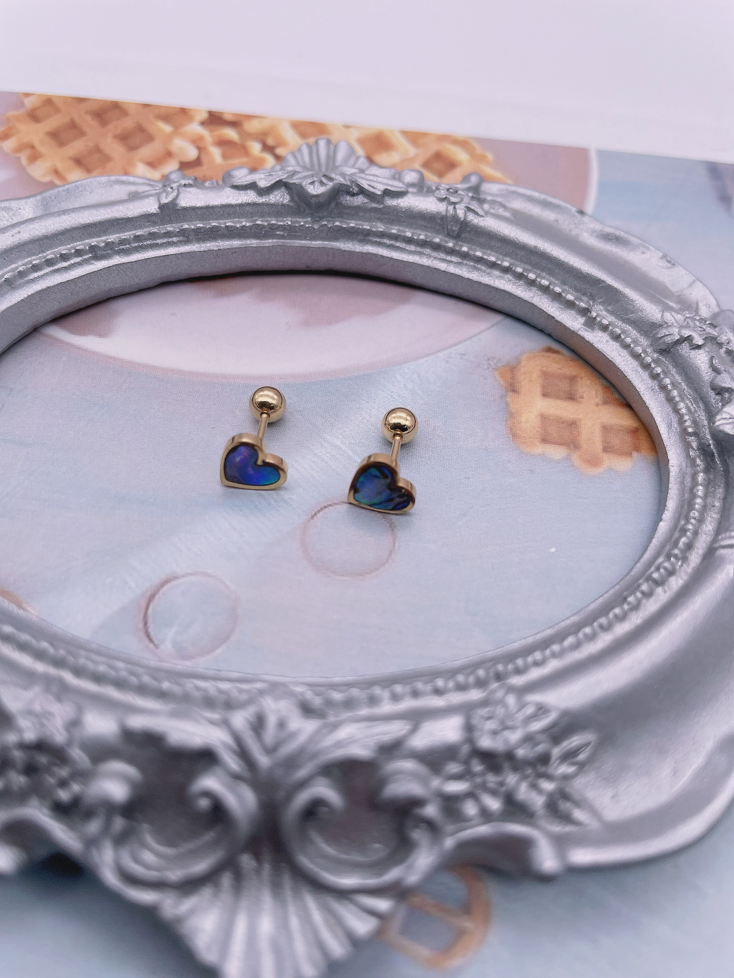 鲍鱼贝耳骨钉 不锈钢圆耳钉 方耳钉 心形耳钉高级感耳饰 简约时尚饰品 耳环女款耳钉耳环耳饰细节图