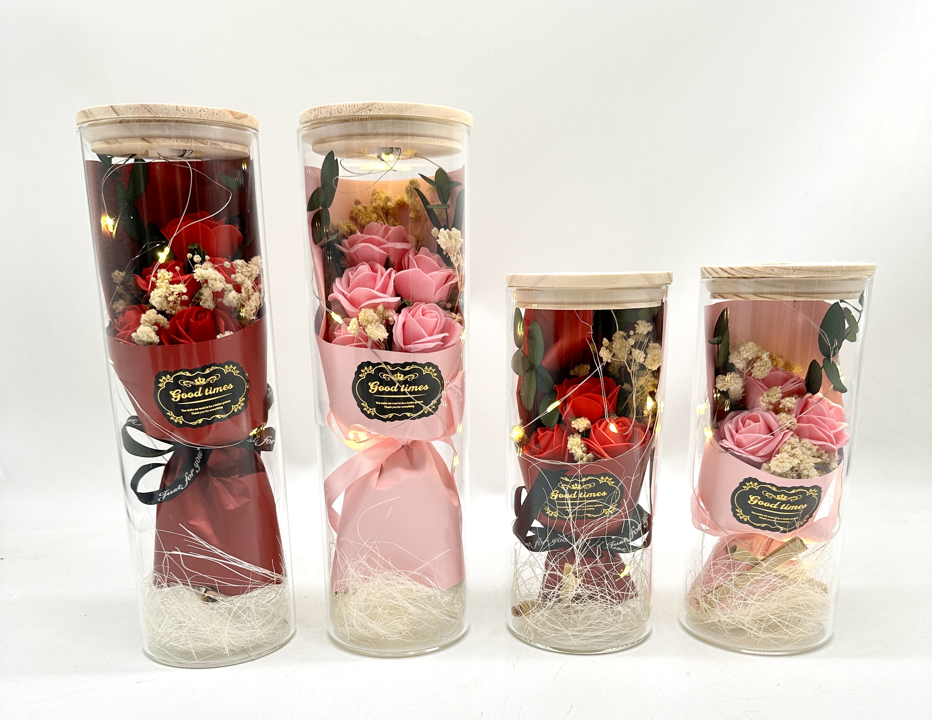 五朵玫瑰永生满天星花束星星灯许愿瓶 情人节 圣诞节 生日节日礼品永生花礼品永生花礼品摆件