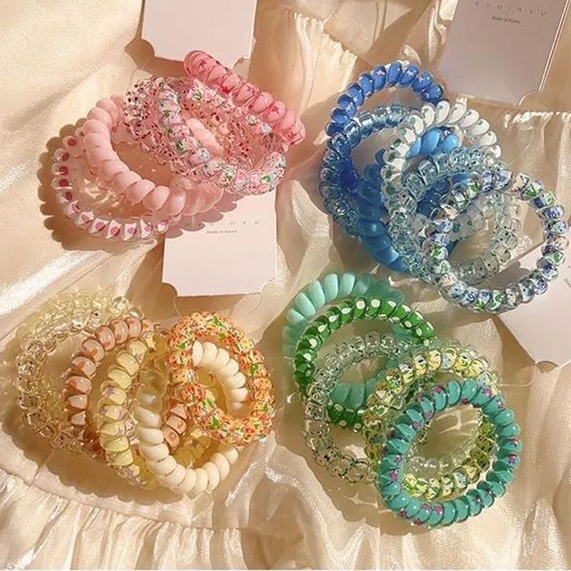 发圈甜妹糖果头绳渐变色电话线发绳女无痕扎发皮筋不伤头饰