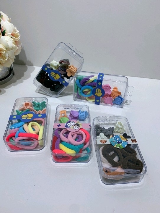 Acrylic bow box, rubber band clip, hair tie, hair clip