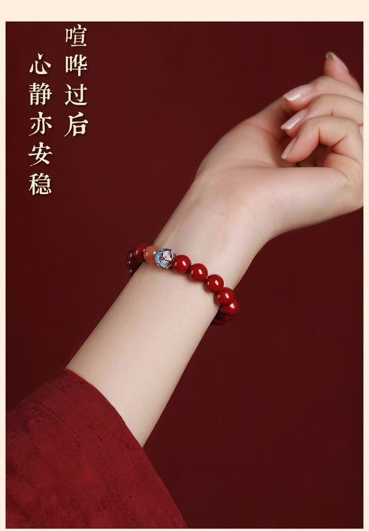 Genuine original mineral cinnabar bracelet, wealth-attracting ancient charm lotus bracelet, high appearance level, niche style, couple style, Internet celebrity style bracelet, the same style as White Deer bracelet detail image 12