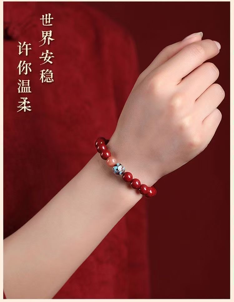 Genuine original mineral cinnabar bracelet, wealth-attracting ancient charm lotus bracelet, high appearance level, niche style, couple style, Internet celebrity style bracelet, the same style as White Deer bracelet detail image 13