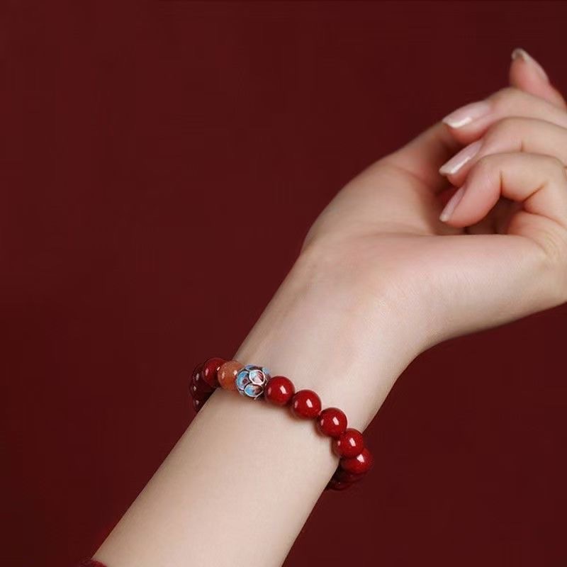 Genuine original mineral cinnabar bracelet, wealth-attracting ancient charm lotus bracelet, high appearance level, niche style, couple style, Internet celebrity style bracelet, the same style as White Deer bracelet Application Scenario