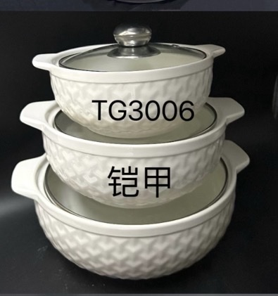 方圆陶瓷套三汤锅玻璃盖陶瓷汤锅产品图